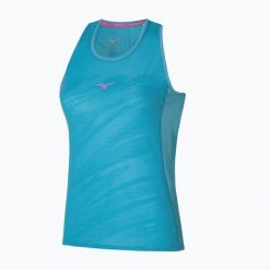 Koszulka do biegania damska Mizuno Aero Tank. Niebieskie t-shirty damskie Mizuno, xl, bez wzorów, z materiału, klasyczne, bez kołnierzyka. Za 109.99 zł.