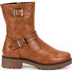 Brązowe Workery. Brązowe botki damskie ButyModne, ze skóry ekologicznej, eleganckie, bez obcasa, bez zapięcia. W wyprzedaży za 119.00 zł.