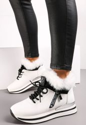 Białe Sznurowane Botki Sneakersy z Futerkiem Gameda. Białe botki damskie Renee, na zimę, bez obcasa, bez zapięcia. Za 109.99 zł.