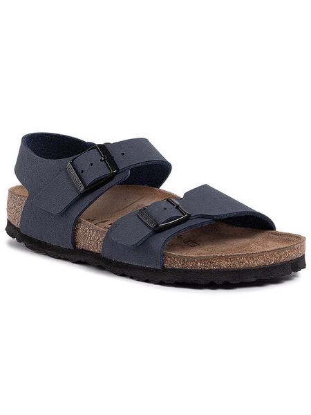 Birkenstock Sandały New 87773 D Niebieski. Niebieskie sandały chłopięce Birkenstock, ze skóry, bez zapięcia. Za 299.99 zł.