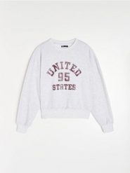 Dresowa bluza crewneck z napisem - szary. Szare bluzy damskie Sinsay, l, bez wzorów, z dresówki, bez kaptura. Za 35.99 zł.