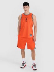4F Spodenki do koszykówki szybkoschnące męskie - pomarańczowe XL. Brązowe krótkie spodenki sportowe męskie 4f, l, w ażurowe wzory, z dzianiny, do koszykówki. W wyprzedaży za 99.99 zł.