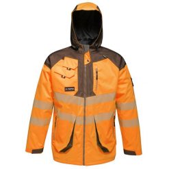 Kurtka Wodoodporna Męska HiVis Odblaskowy Materiał. Szare kurtki męskie Regatta, m, bez wzorów, z materiału, sportowe, bez kaptura. Za 435.99 zł.