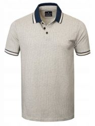 Męska Koszulka Polo - Pako Jeans - Beżowa, Drobny Wzorek. Brązowe koszulki polo męskie Pako Jeans, l, bez wzorów, z bawełny, casualowe, bez ramiączek. Za 129.00 zł.
