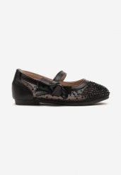 Czarne Balerinki z Kokardką i Cyrkoniami Sonarivea. Czarne baleriny dziewczęce Renee, bez wzorów, eleganckie, bez zapięcia. Za 49.99 zł.