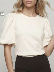 Bluzka z bufiastymi rękawami - kremowy. Białe bluzki damskie Sinsay, l, bez wzorów, bez kołnierzyka, bez ramiączek. Za 25.99 zł.