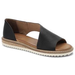 Sandały damskie Artiker, wykonane ze skóry naturalnej licowej z odkrytym przodem szerokimi paskami po bokach i przeszyciem wokół podeszwy, czarne, 46. Czarne sandały damskie Artiker, bez wzorów, z jeansu, bez obcasa, na platformie, bez zapięcia. Za 229.00 zł.