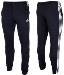 Spodnie męskie adidas Essentials Tapered Elastic Cuff 3 Stripes Pant. Białe spodnie sportowe męskie Adidas, m, bez wzorów, z bawełny, trekkingowe. Za 146.99 zł.