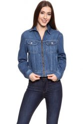 DAMSKA KURTKA JEANSOWA LEE ZIP CROPPED RIDER BELLEVILLE L54DGGMI 112112767. Niebieskie kurtki damskie Lee, l, bez wzorów, z jeansu, bez kaptura. W wyprzedaży za 89.99 zł.