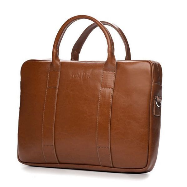 Skórzana torba męska na laptopa Solier brązowy vintage SOLIER03. Brązowe torby na laptopa męskie Solier, bez wzorów, ze skóry. Za 486.99 zł.
