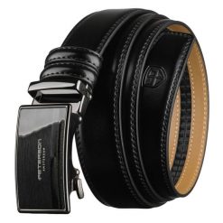 Elegancki, skórzany pasek męski w czarnym kolorze z automatyczną klamrą - Peterson. Czarne paski damskie Peterson, bez wzorów, ze skóry, eleganckie. Za 69.99 zł.