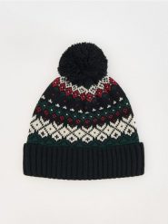 Wzorzysta czapka z pomponem - czarny. Czarne czapki i kapelusze męskie Reserved, bez wzorów. Za 59.99 zł.