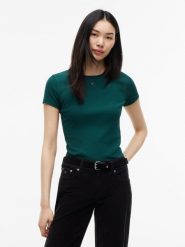 Tommy Jeans koszulka z dzianiny Kobiety Bawełna zielony, S. Zielone t-shirty damskie Tommy Jeans, s, bez wzorów, z bawełny, bez kołnierzyka. Za 149.95 zł.