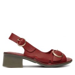 Sandały Fly London. Czerwone sandały damskie Fly London, bez wzorów, bez obcasa, na słupku, bez zapięcia. Za 505.99 zł.