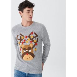 Świecący sweter z reniferem - Szary. Szare swetry przez głowę męskie House. Za 99.99 zł.