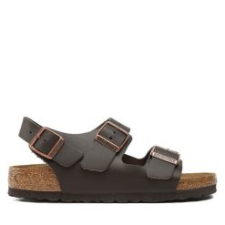 Sandały Birkenstock. Brązowe sandały damskie Birkenstock, bez wzorów, bez obcasa, na płaskiej podeszwie, bez zapięcia. Za 429.99 zł.