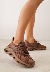 Brązowe Streetwearowe Sneakersy z Siateczki na Perforowanej Podeszwie Clythusa. Brązowe obuwie sportowe damskie Renee, bez wzorów, na fitness i siłownię. Za 79.99 zł.