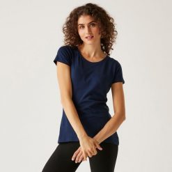 Carlie damska koszulka. Niebieskie koszulki sportowe damskie Regatta, l, bez wzorów, z bawełny, bez kołnierzyka, bez ramiączek, trekkingowe. Za 85.20 zł.
