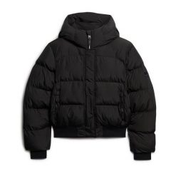 Damska ocieplana kurtka Superdry Hooded Sports. Czarne kurtki damskie Superdry., bez wzorów, z puchu, bez kaptura. Za 548.95 zł.