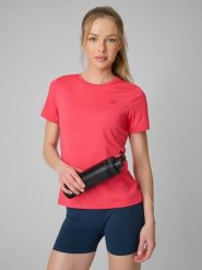 4F Koszulka treningowa regular szybkoschnąca damska - czerwona XL. Czerwone koszulki sportowe damskie 4f, xl, bez wzorów, bez kołnierzyka, bez ramiączek, na fitness i siłownię. Za 79.99 zł.