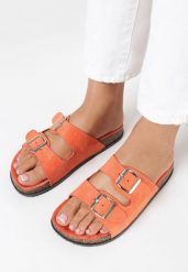 Pomarańczowe Klapki Kleogoria. Brązowe klapki damskie Born2be, bez wzorów, eleganckie, bez obcasa, na płaskiej podeszwie. Za 59.99 zł.