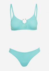 Miętowe Dwuczęściowe Bikini Usztywniany Biustonosz Zakładany przez Głowę z Ozdobną Klamerką Dół z Gumką w Pasie Jeanmarie. Zielone bikini damskie Born2be, na lato, bez wzorów. Za 34.99 zł.