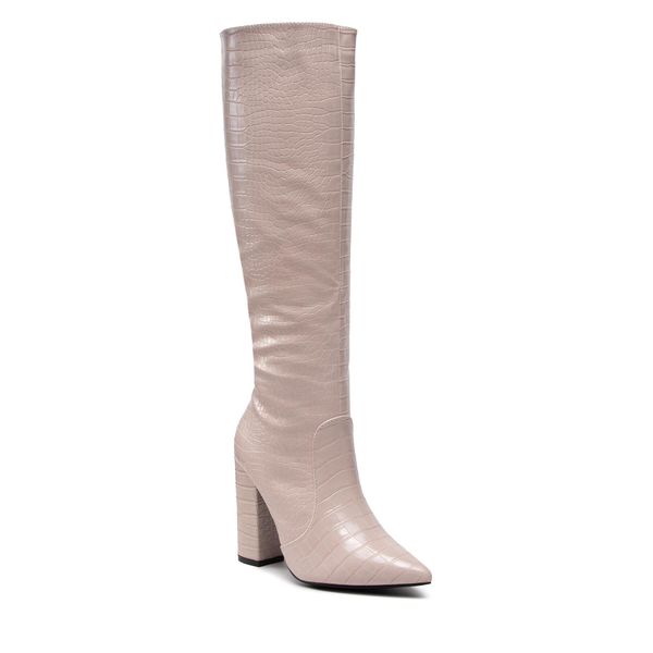 Kozaki DeeZee. Brązowe kozaki damskie DeeZee, bez obcasa, na słupku. Za 259.99 zł.