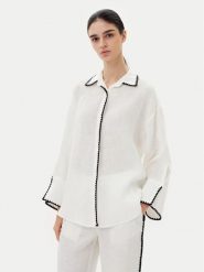 ICONA Koszula RP5LE003 Biały Relaxed Fit. Białe bluzki damskie ICONA, bez wzorów, ze lnu, bez kołnierzyka, bez ramiączek. Za 569.99 zł.