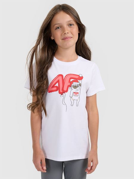 4F T-shirt regular z nadrukiem świątecznym dziewczęcy - biały 158 (12-13 lat). Białe t-shirty i topy dla dziewczynek 4f, bez wzorów, z bawełny, bez ramiączek. Za 39.99 zł.