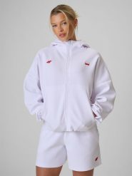 4F Bluza kibica regular z kapturem damska - biała L. Białe bluzy damskie 4f, l, bez wzorów, z dresówki, sportowe. Za 199.99 zł.
