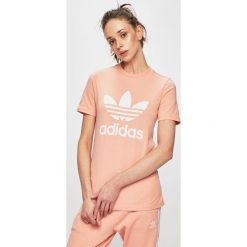 Adidas Originals - Top. Czerwone t-shirty damskie adidas Originals, s, bez wzorów, z bawełny, bez kołnierzyka. W wyprzedaży za 89.90 zł.