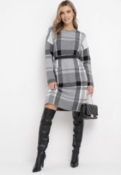 Szara Sukienka Midi Sweterkowa w Szeroką Kratę Firmia. Szare sukienki damskie Born2be, na spotkanie biznesowe, l, bez wzorów, z bawełny, eleganckie, bez kołnierzyka, plus size, bez ramiączek, midi, oversize. Za 129.99 zł.