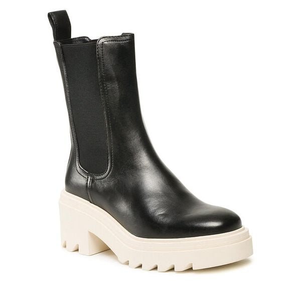 Botki GINO ROSSI. Czarne botki damskie Gino Rossi, bez obcasa, na słupku, bez zapięcia. Za 349.99 zł.