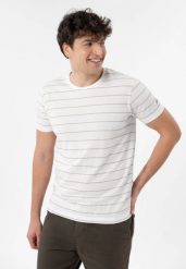 T-shirt w paski TM-ALLY. Białe t-shirty męskie Volcano, l, z aplikacjami, z bawełny, klasyczne, bez kołnierzyka. Za 79.99 zł.