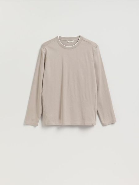 Longsleeve regular z przeszyciami - brązowy. Brązowe bluzki z długim rękawem męskie Reserved, l, bez wzorów, z bawełny, bez kołnierzyka. Za 99.99 zł.