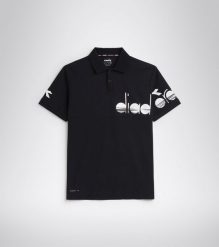 Koszulka do tenisa z krótkim rekawem męska Diadora SS POLO COACH black. Czarne koszulki polo męskie Diadora, m, bez wzorów, z bawełny, bez kołnierzyka, bez ramiączek, na fitness i siłownię. Za 69.99 zł.