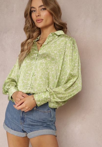 Zielona Kwiecista Koszula z Bufiastym Rękawem z Mankietem Aris. Zielone bluzki damskie Renee, l, bez wzorów, klasyczne, bez kołnierzyka, bez ramiączek. Za 129.99 zł.