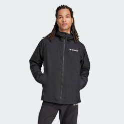 Kurtka Terrex Multi 2L RAIN.RDY. Czarne kurtki sportowe męskie Adidas, l, bez wzorów, z materiału, trekkingowe. Za 529.00 zł.