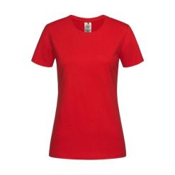 Damska Klasyczna Koszulka Organiczna O Dopasowanym Kroju. Czerwone koszulki sportowe damskie Stedman, m, bez wzorów, bez kołnierzyka, bez ramiączek, trekkingowe. Za 41.99 zł.