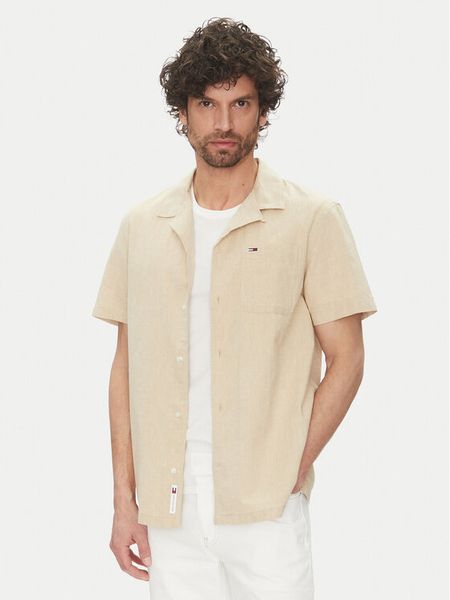 Tommy Jeans Koszula DM0DM20895 Beżowy Regular Fit. Brązowe koszule męskie Tommy Jeans, m, bez wzorów, z bawełny, bez kołnierzyka, bez ramiączek. Za 189.99 zł.
