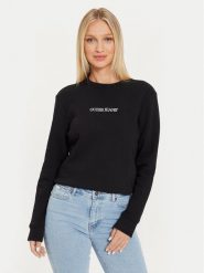 Guess Jeans Bluza W4YQ10 KC811 Czarny Classic Fit. Czarne bluzy damskie Guess Jeans, l, z aplikacjami, z bawełny, bez kaptura. Za 199.99 zł.