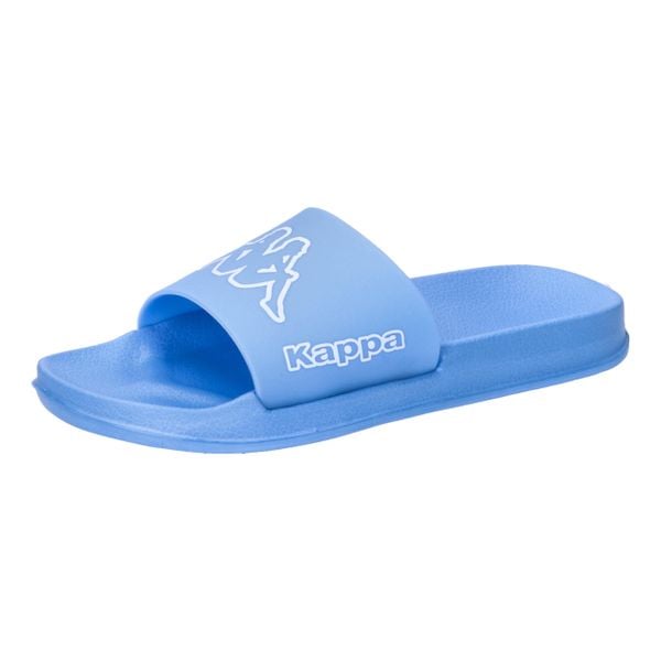 Klapki basenowe dla dorosłych Kappa Krus. Niebieskie klapki damskie Kappa, bez wzorów, z materiału, sportowe, bez obcasa. W wyprzedaży za 51.00 zł.