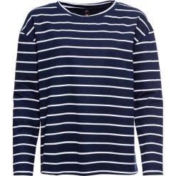 Bluza dresowa w paski bonprix ciemnoniebiesko-biały w paski. Niebieskie bluzy damskie bonprix, bez wzorów, z dresówki, bez kaptura. Za 69.99 zł.