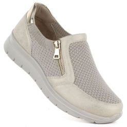 Półbuty sportowe na suwak tekstylne beżowo złote Unisoft 9026. Brązowe półbuty damskie Unisoft, bez wzorów, z materiału, sportowe, bez obcasa, bez zapięcia. Za 179.99 zł.