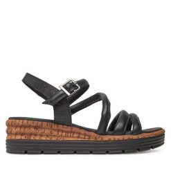 Sandały s.Oliver. Czarne sandały damskie S.Oliver, bez wzorów, bez obcasa, na koturnie, bez zapięcia. Za 239.99 zł.