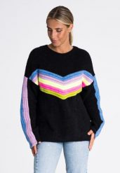 Czarny Nowoczesny Oversizowy Sweter w Paski. Czarne swetry damskie Figl, uniwersalny, bez wzorów, z materiału, bez kołnierzyka, bez ramiączek, bez kaptura. Za 232.90 zł.
