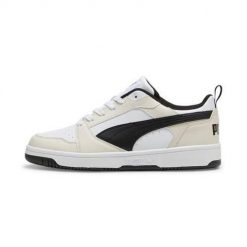 Buty do chodzenia damskie Puma Rebound V6 Low. Białe obuwie sportowe damskie Puma, bez wzorów, z materiału, trekkingowe. Za 419.00 zł.
