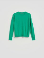 Wełniany sweter - zielony. Zielone swetry damskie Reserved, l, bez wzorów, z dzianiny, bez kołnierzyka, bez ramiączek, bez kaptura. Za 179.99 zł.