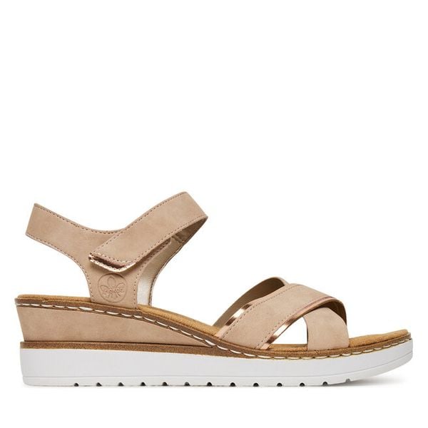 Sandały Rieker. Czerwone sandały damskie Rieker, bez wzorów, bez obcasa, na koturnie, bez zapięcia. Za 239.99 zł.