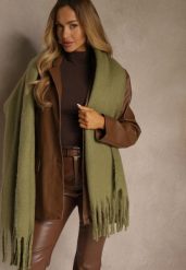 Ciemnobeżowy Szalik Ozdobiony Frędzlami Esalirea. Brązowe szaliki i chusty damskie Renee, na jesień, bez wzorów, wizytowe. Za 44.99 zł.